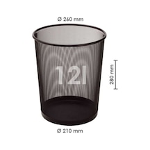 Metal Perfore Çöp Kovası, Büyük Boy, Siyah, 12 Litre, Paslanmaz Metal