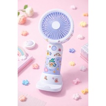 Sevimli Karakterli Şarjlı El Fanı 3 Kademeli Serinletici Vantilatör Kuromi Stickerlı Fan