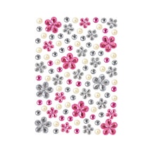 Pembe Gümüş Taş & Çiçek İncili Rhinestone Sticker Yapışkanlı Yüz, Tırnak, Vücut Ve Süs Taşı Çok Renkli