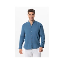 Uzun Kol Hakim Yaka Erkek Müslin Yazlık Gömlek İndigo İndg-indigo İndigo