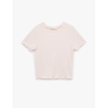 Koton Slim Fit Kısa Kollu Dokulu Bisiklet Yaka Crop Tişört Pembe 6sal10010ık Gül