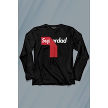 Superdad Etiket Süper Baba Uzun Kollu Tişört Baskılı T-shirt 001
