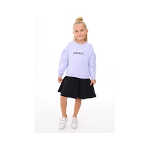 Toontoy Kız Çocuk Baskılı Relax Fit Bisiklet Yaka Uzun Kollu Elbise - Renk Bloklu - Tk24346 Lila