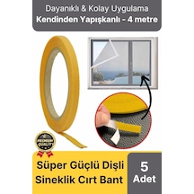 Premium Seri Güçlü Kendinden Yapışkanlı Ahşap Pencere Kapı Sineklik Tülü Yedek 4mt Cırt Bant-5 Adet