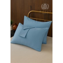 Mavi Pamuk Kumaş Kapaklı Yastık Kılıfı 2 Adet 50 X 70 Cm
