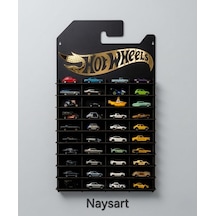 Hotwheels Premium Temalı Siyah Mdf Raflı Pleksi Logolu 40 Arabalık Duvar Rafı Kartonet 1/64 Diecast Araba İçin