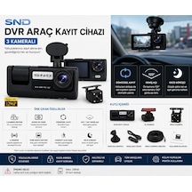 Snd 3 Kameralı Araç İçi Kamera Dvr Kayıt Cihazı 1296p Hd Ön İç Arka Kamera Gece Görüşlü G-sensör 128gb Destekli