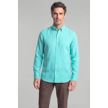 Bisse Regular Fit Paşa Yaka Cepsiz Sedef Düğmeli Açık Yeşil Erkek Gömlek Gmktn250011 D46 Açık Yeşil