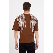 Erkek Oversize Baskılı T-shirt Taba