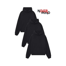 Nevermind 3'lü Düz Basic Kalın Kışlık Sweatshirt - Siyah Beyaz Duman Gri Ov Siyah