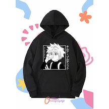 Çocuk Unisex Hunter Killua Anime Baskılı Oversize Kapüşönlü Sweatshirt SiYAH