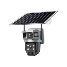 4g Sım Solar Panelli Güneş Enerjili Su Geçirmez 6mp 3 Kameralı Güvenlik Kamerası V380 Pro