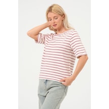 Kadın Çizgili Tişört Oversize T-shirt Çok Renkli