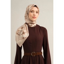 Armine Çiçek Desenli Saf İpek Sura Eşarp 9304 - 90 X 90 / Vizon - 32 Vizon - 32