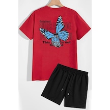 Uyguntarz Sırt Baskılı Şort T-shirt Eşofman Takımı Kırmızı