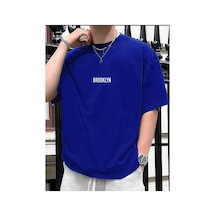 Medinenur Brooklyn Baskılı Unisex Bisiklet Yaka T-shirt Mavi