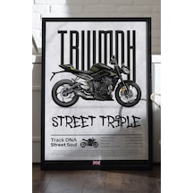 Triump Street Triple Siyah Ahşap Çerçeveli Poster, Dekoratif Motosiklet Duvar Tablosu