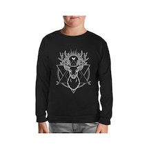 Deer Moon İn A Triangle Siyah Çocuk Sweatshirt 001 Siyah