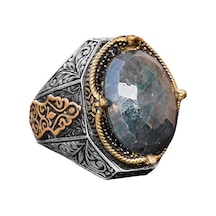 El Yapımı Vintage Tasarım Zümrüt Yüzük - 925 Ayar Gümüş Erkek Yüzük Altın Aksanlarla Zümrüt Gümüş El Yapımı Vintage Tasarım Zümrüt Yüzük - 925 Ayar Gümüş Erkek Yüzük Altın Aksanlarla Zümrüt Gümüş