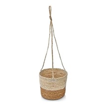 2'li Asılabilir El Yapımı Ve Doğal Çift Renk Yuvarlak Hasır Saksılık Seti, 2'li İpli Asılabilir Hasır Yuvarlak Saksı Seti 23cm 18cm-20cm 15cm