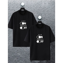 Unisex Kadın Erkek Sen Ve Diğer Insanlar Baskılı Sevgili Çift Kombini Tasarım Oversize T-shirt 2'li Siyah Mck2394 Siyah