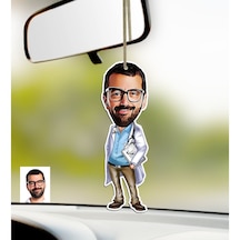 Kişiye Özel Bay Doktor Karikatürlü Ahşap Araba Dikiz Ayna Süsü