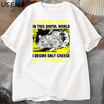 Flood Of Style Ben Arzu Sadece Peynir T-shirt Erkekler Komik Pamuk Japon Sıçan Grpahic Tees Casual Pamuk Kıs Beyaz