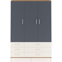 Arges Dolap 5 Raflı 6 Çekmeceli Tek Askılı 132x30x195 Çam-antrasit/aytaşı Antrasıt/aytası
