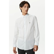 Lacoste Mens Slim Fit White Shirt Dar Kesim Pamuklu Erkek Gömlek Beyaz