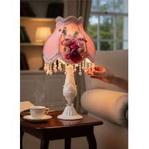 Gül Kurusu Kadife Çiçek Ve İnci Detaylı Vintage Gece Lambası Abajur 50x30cm Ab0021p