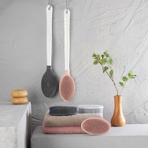 Silikon Masajlı Uzun Saplı Vücut Masaj Fırçası Banyo Sırt Kesesi Saplı Yumuşak Fırça K0