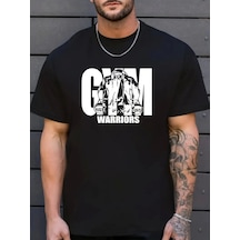 Sporda Günlük Hayata Giyilebilir Gym Baskılı Oversize Bisiklet Yaka Erkek T-shirt - Siyah Siyah