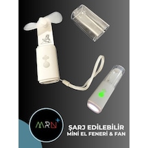 Mirvano Şarjlı Led El Feneri Ve Fan, El Fanı, Mini Fan, Mini Vantilatör Beyaz