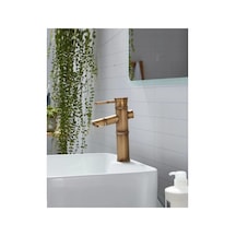 Rena Design Bambu Model Rustik Antik Lavabo Bataryası Banyo Musluğu Eskitme Lavabo Armatür Otantik Bakır Görünüm