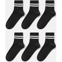 Bgk Unisex 6 Çift Çizgili Tenis Çorap Siyah