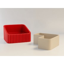 3d Baskı Fıstık Kasesi - Çift Hazneli Kabuk Ayırıcı Sunum Kasesi - Kırmızı Bej