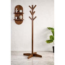 Kumsal Concept Masif Çam Ahşap Ayaklı Askılık Ceviz Renk 180 Cm Ekstra Boy 8 Kollu Portmanto Çok Renkli