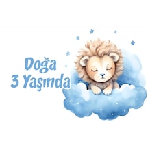 Mavi Sevimli Aslan Temalı Doğum Günü Afişi -2 50x70 Cm