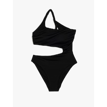 Koton Tek Omuz Mayokini Asimetrik Drape Detaylı Siyah 4sak20156mm Siyah
