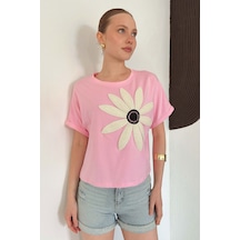 Verymoda Çiçek Detaylı Tişört D2910 Pembe