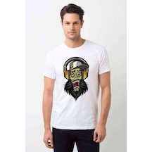 Dj Zombie Skull Baskılı Beyaz Erkek Tshirt