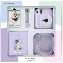 Fujifilm Instax Mini 12 Fotoğraf Makinesi + 10'lu Film + Simli Pleksi Kılıf + Pvc Albüm + Kıskaçlı Standı Lila