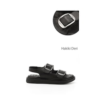 Gönderi(R) Gönderi R Siyah Cırtlı Tokalı Dolgu Taban Hakiki Deri Comfort Sandalet Siyah