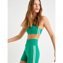 Koton Spor Ekstra Kısa Tayt Yüksek Bel Yanları Çizgili Slim Fit Yeşil 4sak40304nk Koyu Yeşil