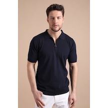 Ferraro Lacivert Polo Yaka Fermuarlı Erkek Pamuk Triko T-Shirt-Lacivert (417942893) Lacivert
