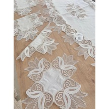 Salon Takımı Çeyizlik Kreme Gold Runner Set 5 Parça Keten Ranır Masa Konsol Sehpa Örtüsü Kayla Çok Renkli