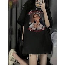 Adrift Karikatür Ve Grafik Tasarım Oversize T-shirt Cartoon/letter Serisi Kod169 Siyah