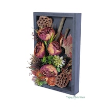 Yapay Çiçek Sitesi Ahşap Çerçeveli Yapay Çiçek Duvar Tablo 25x40 Cm Model 1 Mor