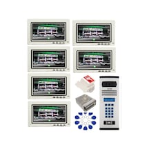 6 Daire Nts 2015-b 7'' Görüntülü Diafon Beyaz-8004 Tuş Takımlı Şifreli+geçişli Zil Panelli Set