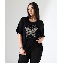 Elaxi Leopar Kelebek Desenli Bluz Beyaz